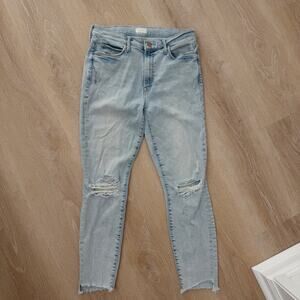 Women’s Mother Jeans The Stunner Zip Ankle Step Fray Light Wash Jeans 28